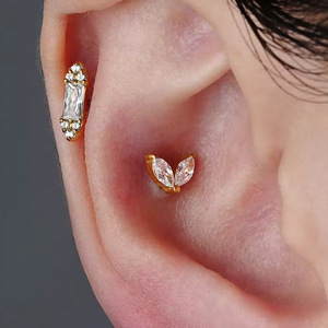 <b>Titanium</b> Ear Bone Stud Plant Shape Prong Setting Unisex Fashion Piercing Jewelry - Product Image 1