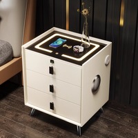 Table de Chevet Hospitalière en MDF avec Miroir, Audio Bluetooth, Recharge Sans Fil, USB, Lumière Tricolore et Verrouillage par Empreinte Digitale – Vente en Gros