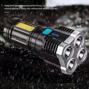 Linterna Súper Brillante <span class=keywords><strong>de</strong></span> 4 Núcleos, Linternas Recargables, Antorchas P-1000, Foco LED <span class=keywords><strong>de</strong></span> Largo Alcance, Luz COB con Batería - Product Image 5