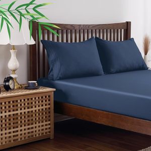Custom Viscose <strong>Bamboo</strong> <strong>Sheet</strong> Set 300 Thread Count Deep Pocket Navy Blue Fitted <strong>Sheet</strong> Only Colorfast Soft Silky Breathable - Product Image 1