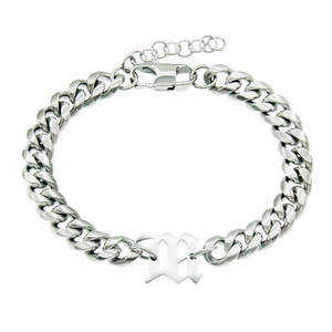 Bracelet Initial Gothique Linfor pour Hommes et Femmes, Chaîne Cubaine Lourde en Acier Inoxydable Argenté, Personnalisable, Style Vieil Anglais Hip Hop - Product Image 6