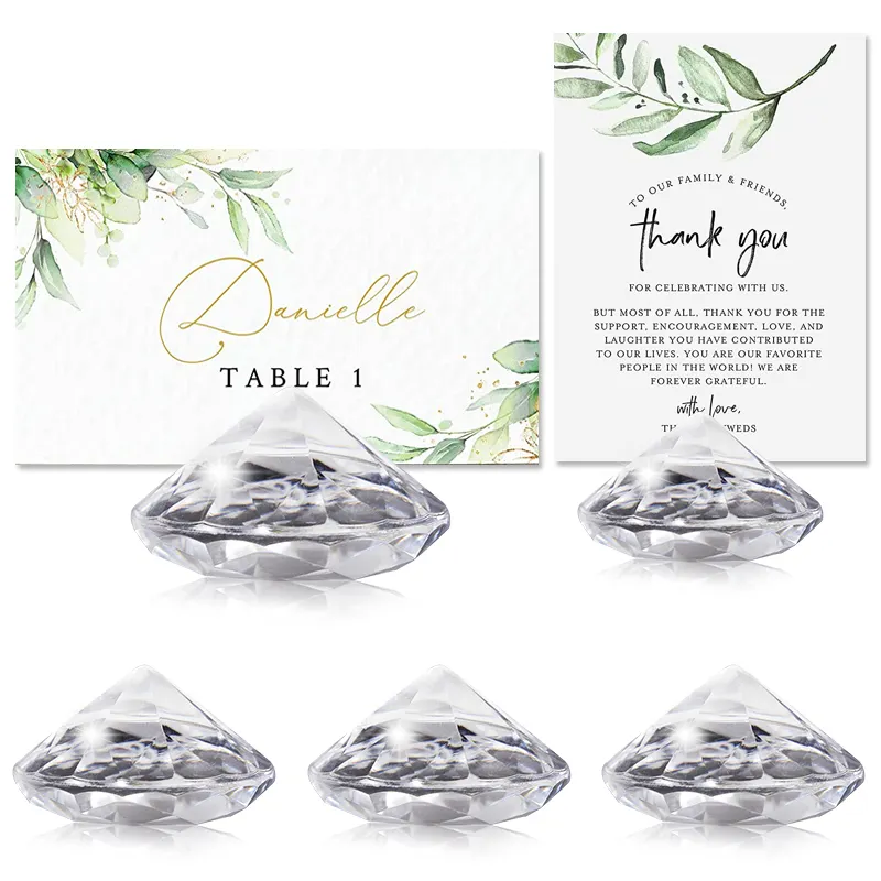 Kristal cam elmas numarası isim kartı standı tutucu fotoğraf klip düğün yıldönümü partisi dekorasyon için
