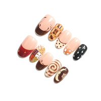 30 faux ongles à presser, forme amande, motif écossais automne, style French, avec lime à ongles, gelée, vente en gros, dropshipping