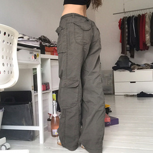 Pantalones Cargo Verde Oliva para Mujer, Cintura Baja, Corte Holgado, Estilo Hip Hop, con Múltiples Bolsillos, Pantalones Casuales - Product Image 6