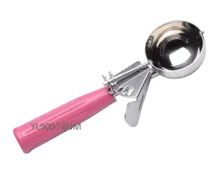 Sustainable Metal Ice Cream Scoop Food-Grade Stainless Steel with Pink PP Handle Cone Holder Tool