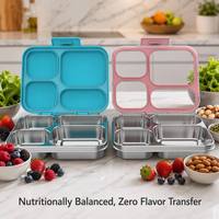 304 Edelstahl Fitness Bento Box mit Tritan-Deckel, 3 Fächer, Auslaufsicherer Lunch-Behälter für Fitness-Studio, Büro und Reisen