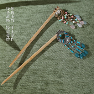 Zhuqi Pavilion Bamboo Hairpins Antique Style Tassel Hair Accessories Handmade Women Daily Use Hair Forks - Product Image 3
