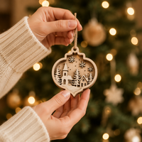 Ornement de Noël 3D découpé au laser |   Contreplaqué peuplier 2 mm, 3 couches, empilable |   Décoration de Noël suspendue pour arbre de village hivernal