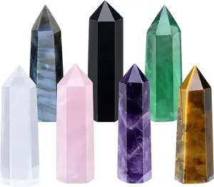Varitas de cristal curativo, torre de cristal Hexagonal de 2 ", cristales de cuarzo, puntos de piedras preciosas, juego de varitas para regalo curativo