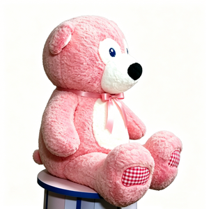 Customize Chubby classic <b>pink</b> plush <b>bear</b> with checkered, paw detail cozy bedtime comfort toy for toddlers - Product Image 4