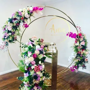 Balon Pernikahan Dekorasi Bunga Lengkungan Latar Belakang Lingkaran Ganda Besi Logam Emas