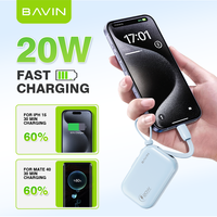 BAVIN - Batería Externa Inalámbrica Magnética Portátil con Cable de Carga, PC1085S, 10000 mAh, 20 W, LED, Tipo C
