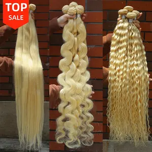 Mechones de cabello humano brasileño Rubio de 40 pulgadas, cabello Virgen sin procesar con encaje Frontal HD, grado 12a, venta al por mayor, 613