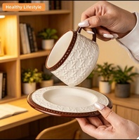 Service à café et à thé en porcelaine vintage de style français, luxe léger, capacité 300 ml, écologique, durable, qualité alimentaire, portable, coffret cadeau