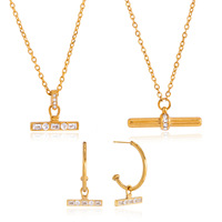 Collares con Colgante de Barra en T y Pendientes de Aro de Acero Inoxidable con Baño de Oro de 18K que No se Deslustra, con Circonita Cúbica, para un Estilo Diario Minimalista