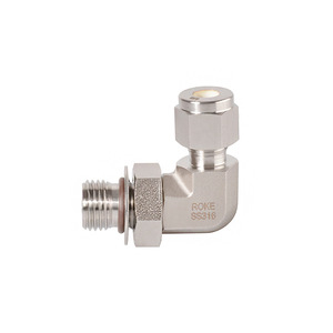 Raccord coudé en acier inoxydable ROKE SS316 métrique pour tuyauterie hydraulique, eau, gaz, huile et milieux corrosifs - Product Image 1