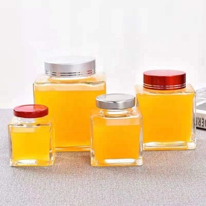 Lớn Miệng Phẳng Vuông Kín Glass Mật Ong Chai Dày Vòng Rõ Ràng Glass <span class=keywords><strong>Jam</strong></span> Jar Với Nắp - Product Image 1