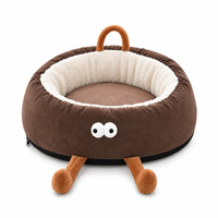 Coussin pour chien en flanelle d'hiver, confortable et rond, avec coussin amovible et lavable, design mignon à grands yeux, pour chiens et chats de petite et moyenne taille