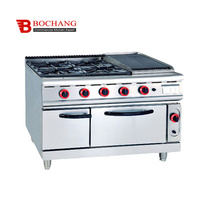 Cuisinière à gaz à quatre brûleurs avec four en acier inoxydable, brûleur à gaz pour cuisiner et braiser