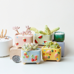 Peinture à la main en relief fruits fraise pot de fleurs succulent pot de fleurs joli motif de fruits plante Pot de fleur jardinière carrée - Product Image 1