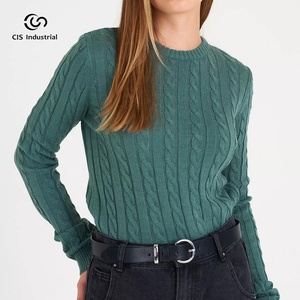 Suéter Básico de Lana de Alta Calidad para <span class=keywords><strong>Mujer</strong></span>, Cuello Redondo, Tejido Trenzado, Estilo Casual Urbano, con Logotipo Frontal, para Otoño e Invierno - Product Image 4