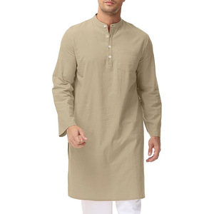 XiuSheng alta calidad hombres árabes musulmanes Algodón puro Thobe Thawb caftán <span class=keywords><strong>traje</strong></span> ropa islámica hombres saudíes Thobe con botones - Product Image 1