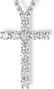 Collar de cruz de plata de ley con colgante de moissanita, cadena de caja de acero inoxidable, collares de crucifijo, joyería de plata cristiana - Product Image 1