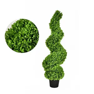 High Quality 97cm Green Leaf Spiral Tree UV Protected PE Artificial Pruning Plastic Pot Outdoor Front Porch Decoration Live