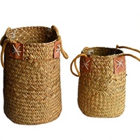 Panier à fleurs en paille naturelle tressée, décoration en forme d'épi de blé ou d'orge, centre de table pour fleurs séchées, panier en jonc de mer de style nordique avec poignée