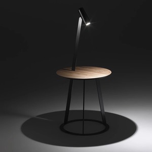 Modern Minimalist Floor Lamp With Side Table Black Walnut White Wood LED Light Home Bedroom Living Room Standing Lamp - Product Image 2