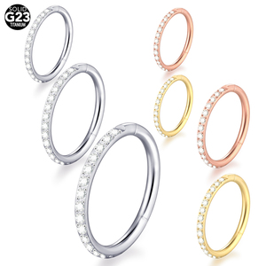 Anneau segmenté articulé en titane de qualité <span class=keywords><strong>implant</strong></span>, type clicker, pour <span class=keywords><strong>piercing</strong></span> nez, septum, hélix et oreille, avec zircons cubiques pavés orientés vers l'extérieur - Product Image 5