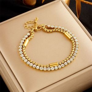Pulsera de Acero Inoxidable de Moda para Mujer, Bañada en Oro de 18k, Doble Capa, con Zirconia, Ajustable, Inoxidable y que No se Desvanece, Venta al por Mayor - Product Image 2