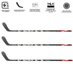 Custom Uice 66 18K 375G P92 ha lasciato la mazza da Hockey su ghiaccio durevole in bianco Senior con bastone da Hockey su prato Tk pieno di carbonio nero senza marchio