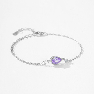 Pulsera de Cadena de Plata de Ley S925 con Zirconia Azul-Púrpura en Forma de Lágrima, Regalo de San Valentín para Mujer, Versión de Cobre Personalizable - Product Image 6