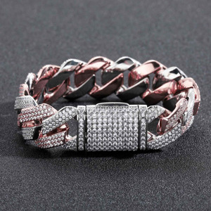 Ensemble de bijoux de luxe pour hommes, chaîne cubaine Miami <span class=keywords><strong>en</strong></span> or blanc de 16 pouces, 20 mm, hip-hop, sertie de diamants VVS, style glacé - Product Image 6