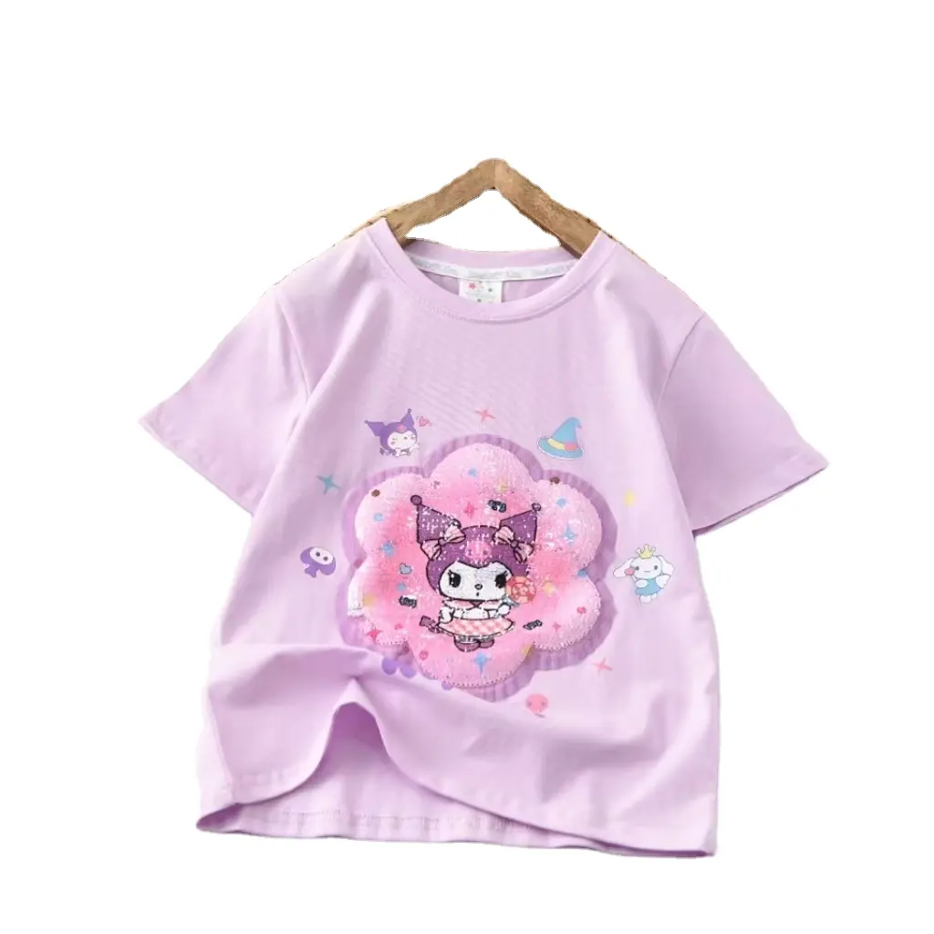 Yubon Kuromi Camiseta de manga curta para meninas, roupas de algodão de anime Kawaii, blusa de desenho animado fofa para bebês, presente para crianças