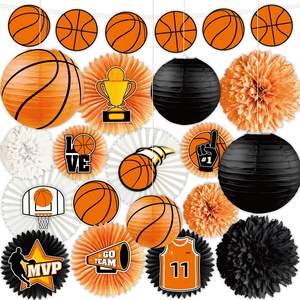 Basket-ball bannière papier lanternes sport nid d'abeille centres <span class=keywords><strong>de</strong></span> <span class=keywords><strong>table</strong></span> ventilateurs <span class=keywords><strong>de</strong></span> papier découpes <span class=keywords><strong>de</strong></span> basket-ball fournitures <span class=keywords><strong>de</strong></span> fête pour garçons anniversaire - Product Image 2