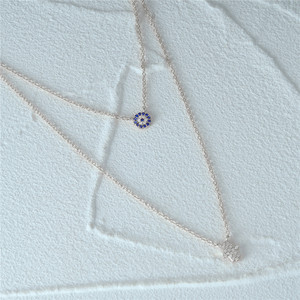 Collar de Plata de Ley 925 CANNER con Piedra de Ojo Turco Azul, Colgante de Circonita 5A, Collar de Doble Cadena para Mujer, Joyería - Product Image 3