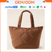 Sac fourre-tout matelassé en nylon léger pour femme, couleur unie, style élégant, idéal pour le shopping