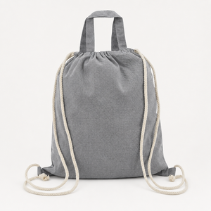 Recycled Cotton <b>Drawstring</b> Tote Bag 225 GSM Grey <b>Backpack</b> 38x41.5cm Custom Printed Logo Wholesale Promotional OEM Supply - Product Image 4