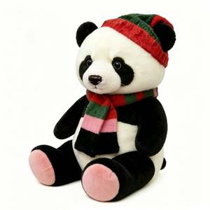 Panda de peluche navideño, gorro de punto de invierno, bufanda, panda de peluche, lindo peluche de panda - Product Image 2