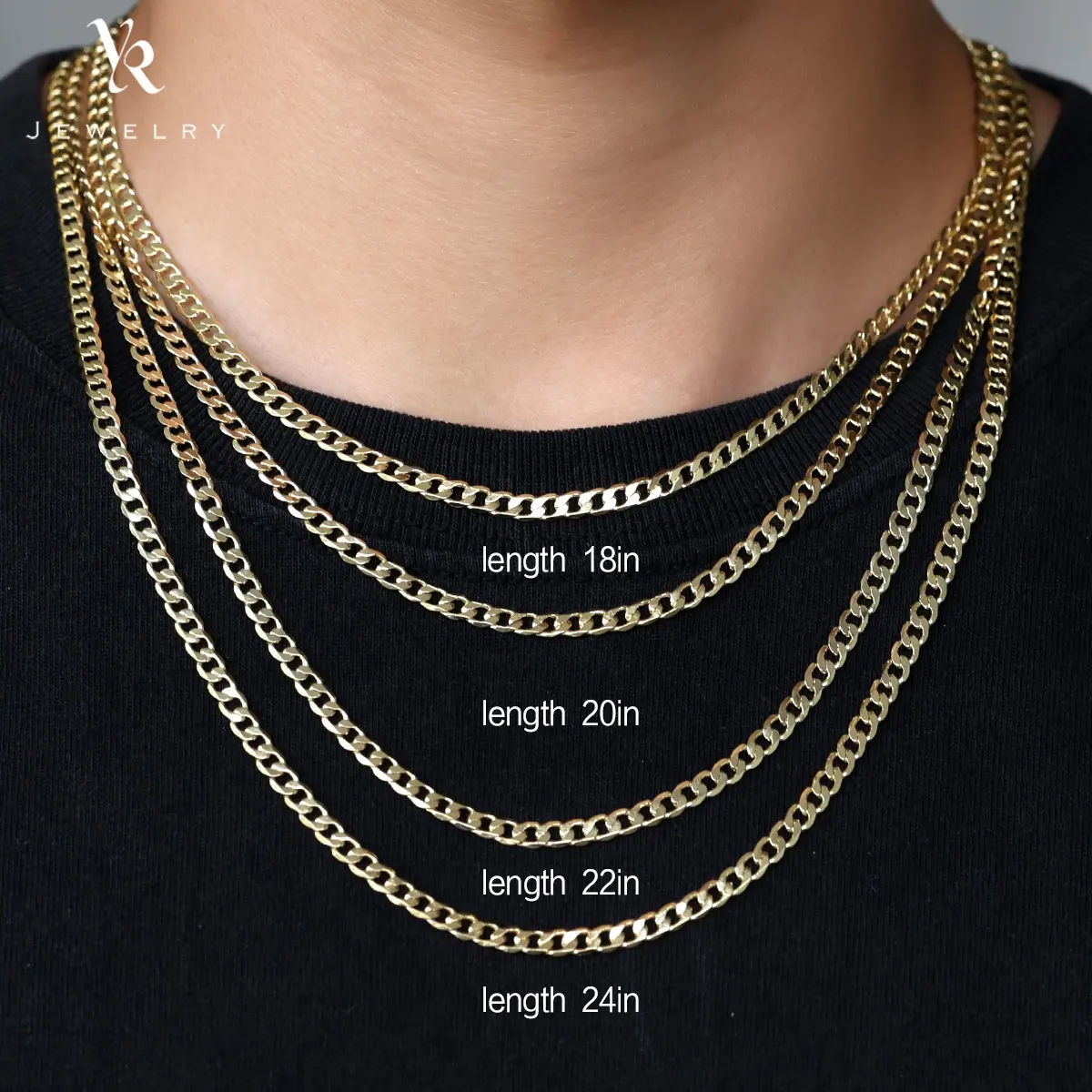 Y.K Jewelry High Quality Tennis Chain 10k 14k 18k Gold Plated 3mm 4mm 5mm Thick Oro 14k Cuban Link Chain Necklace