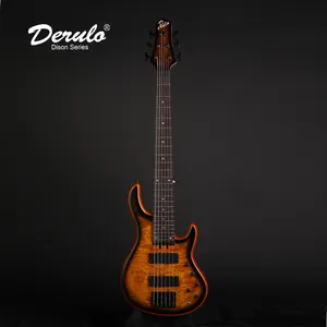 Derulo इलेक्ट्रिक बास गिटार OEM कस्टम 6 स्ट्रिंग्स कस्टम बास 5 पैसा कनाडा के मेपल और आबनूस गर्दन Burl शीर्ष Custombody