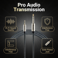 Câble audio plaqué or Koadac 3,5 mm mâle vers 6,5 mm mâle avec coque en alliage d'aluminium et gaine en PVC pour amplificateur et moniteur