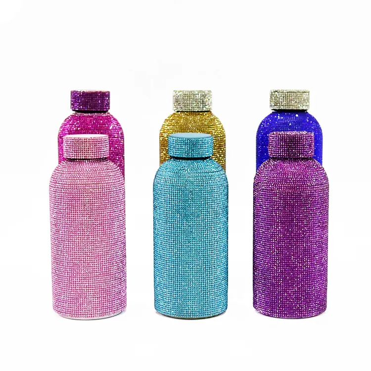 Topnovo botol air Bling warna-warni, botol air berlian imitasi berkilau terisolasi berlian baja tahan karat mewah mulut kecil