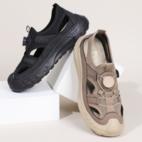 Sandales décontractées pour hommes en maille respirante, à trous évidés, à brides croisées, motif écossais, chaussures aquatiques d'extérieur à enfiler pour l'été