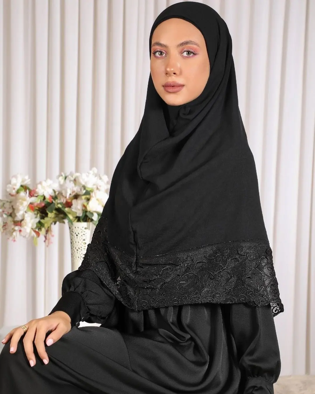Новый черный мгновенный шарф со стразами на заказ, экспресс хиджаб, мусульманский шарф Amira