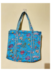 Bolso Tote Acolchado de Algodón Azul con Estampado Floral Personalizado, Set de Bolsos de Mercado, Bolso de Hombro, Precio al por Mayor - Product Image 2