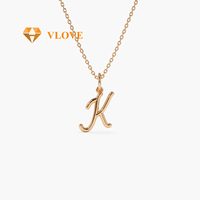 Collier en or massif 14 carats avec pendentif lettre initiale K en écriture cursive, collier en or véritable pour femmes, bijoux fins, cadeau de Noël