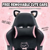 Cute Gaming Chair with Cat Paw Lumbar Cushion and Cat Ears Ergonomic Computer Chair with Footrest Reclining PC Pink Game Chair
